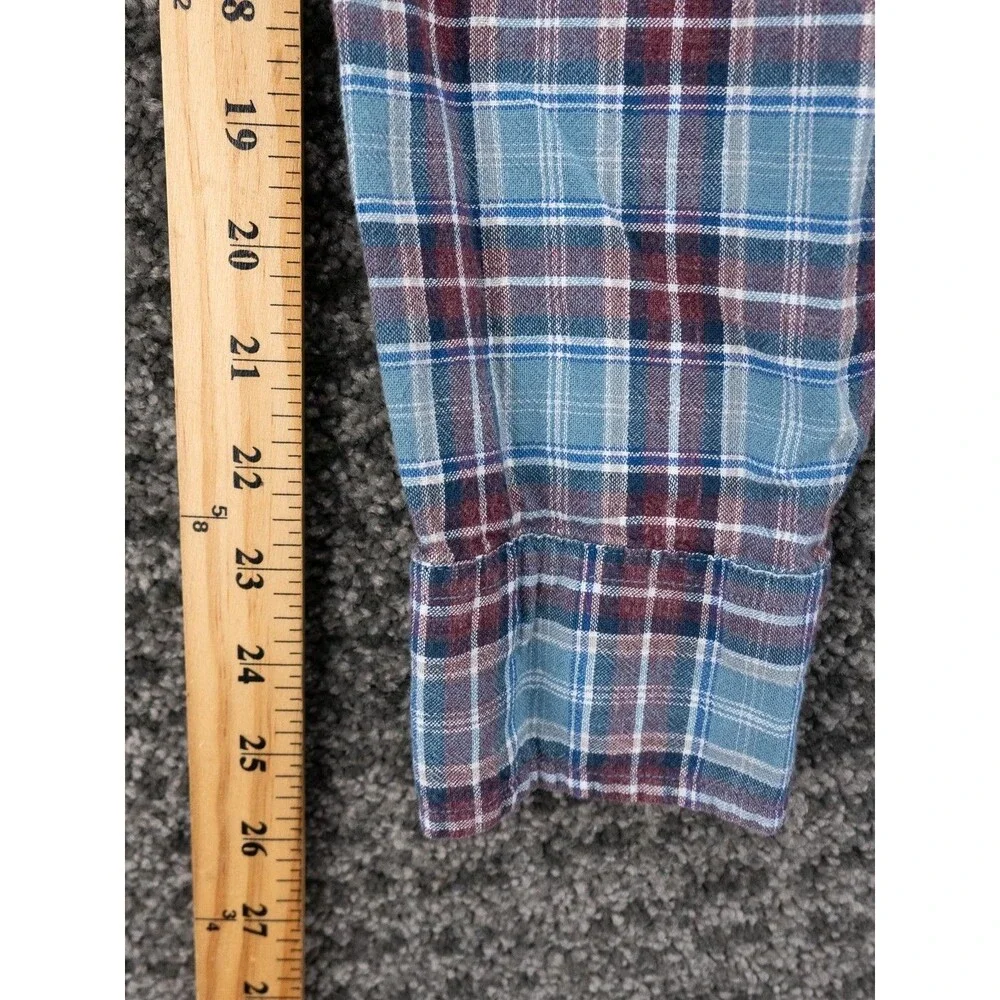 J Crew Mercantile Shirt Mens Large Blue Plaid Long Sleeve Cotton Casual Preppy